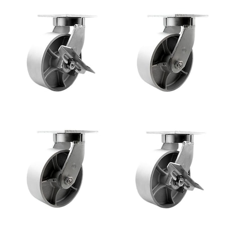 Service Caster 8'' Heavy Duty Semi Steel Cast Iron Caster Set 2 Swivel Lock 2 Brakes, 4PK CRAN-SCC-KP92S830-SSR-BSL-2-SLB-2